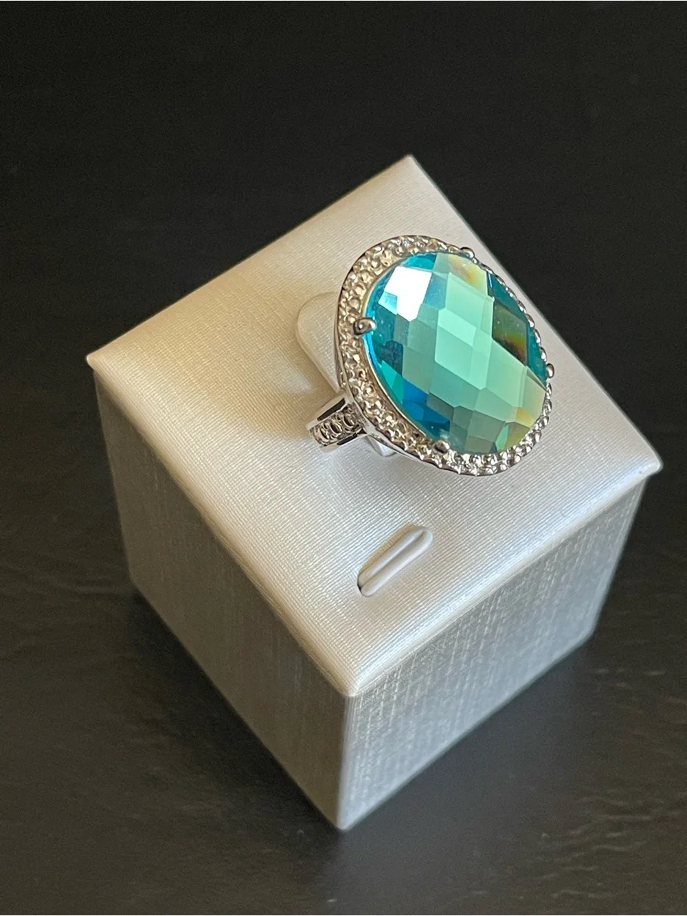 Silver tone Aqua blue ring.